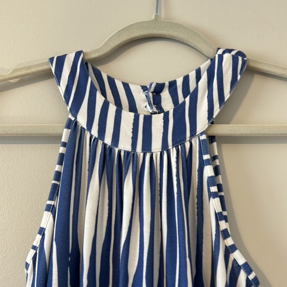 Omi Jo | Blue & White Maxi Dress Sleevess Keyhole Back 9/10 Soft Knit Beachy - Picture 8 of 16
